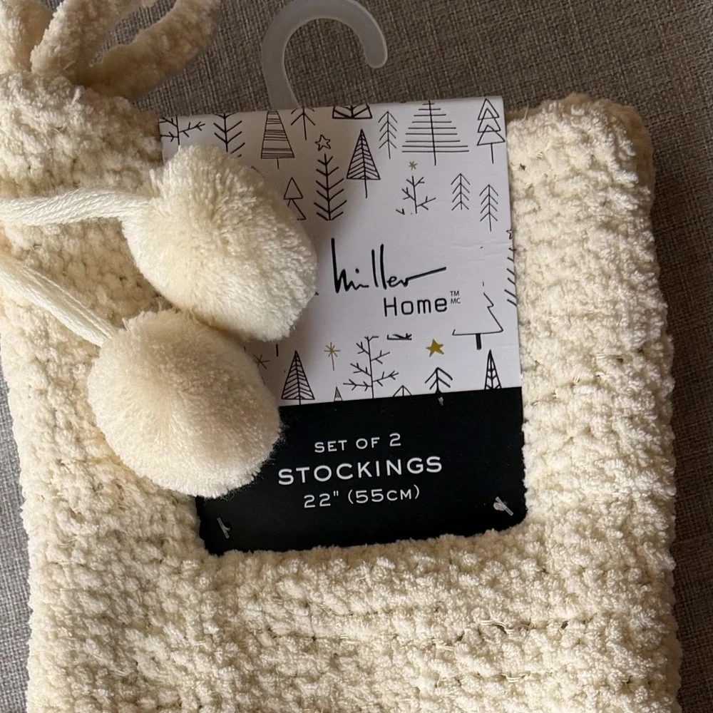 Nicole Miller Home Ivory Christmas Stockings (Set of 2) Cozy Holiday Decor NWT